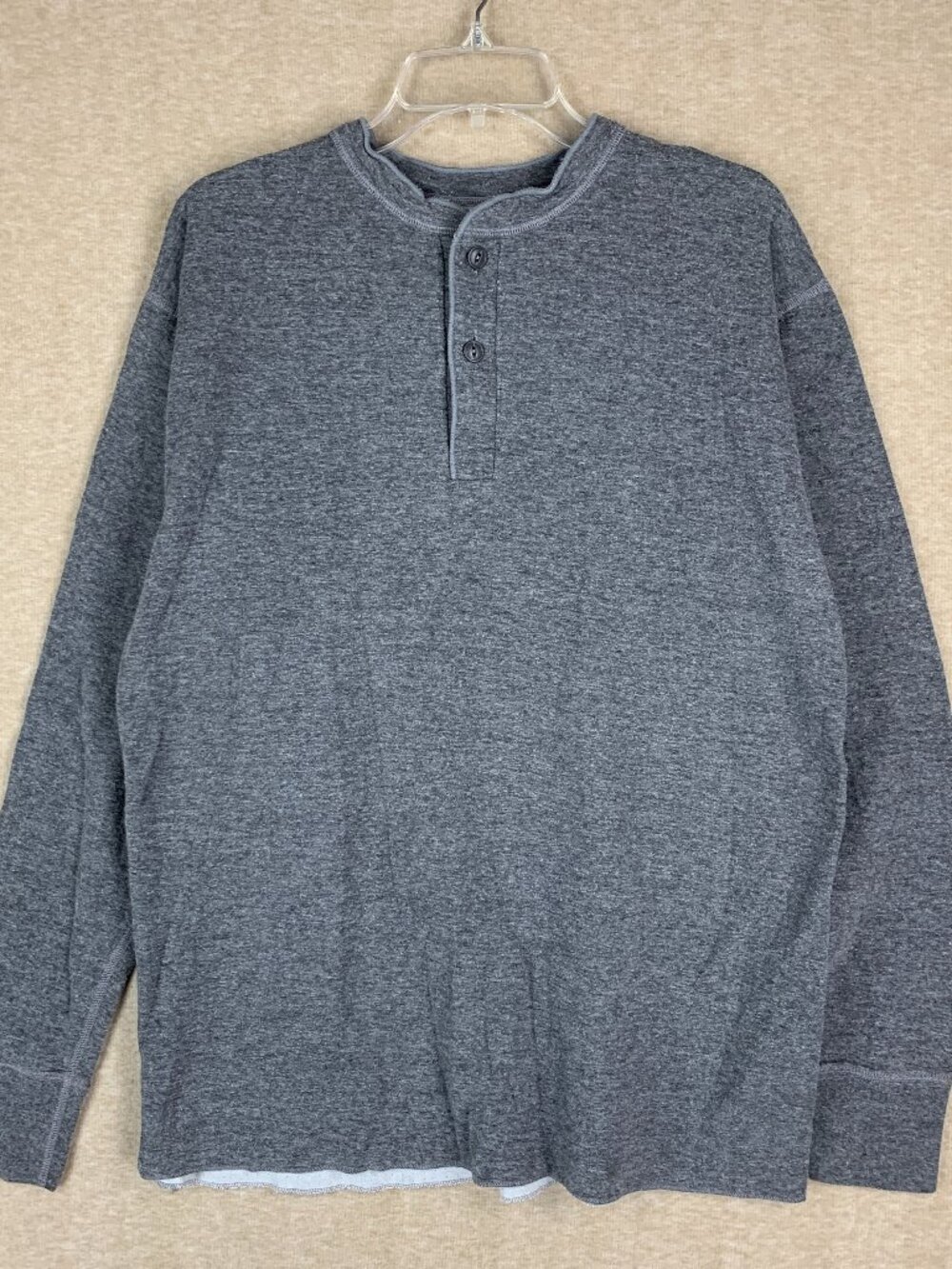 LL Bean River Driver Henley Shirt Men LT Gray Long Sleeve Thermal Outdoor Wool